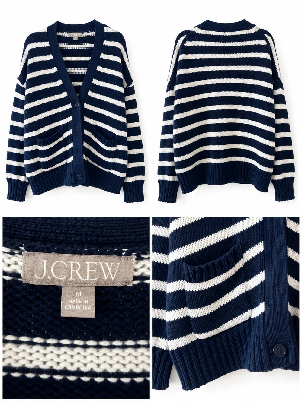 J. Crew Navy and White Striped Button-Front Cardigan